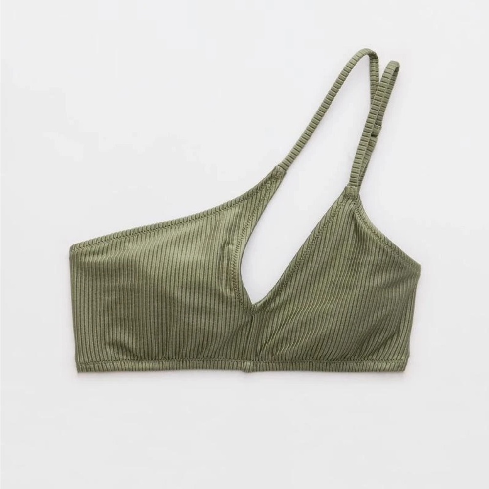 Aerie Shine Rib One Shoulder Bandeau Bikini Top Sz S (S1) - Picture 3 of 9
